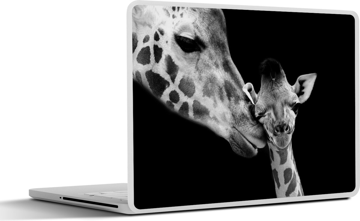 Laptop sticker - 10.1 inch - Dieren - Zwart - Wit - Giraffe - Portret - 25x18cm - Laptopstickers - Laptop skin - Cover