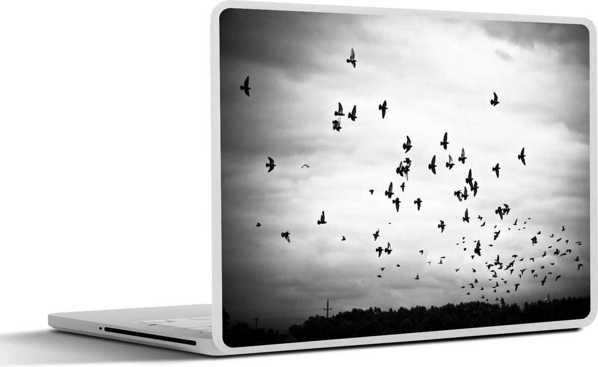 Laptop sticker - 13.3 inch - Dieren - Vogels - Wolken - Zwart - Wit - 31x22,5cm - Laptopstickers - Laptop skin - Cover