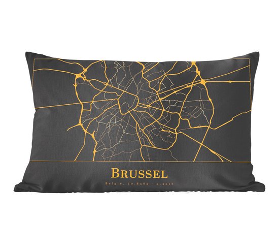 Coussins Coussins décoratifs - Oreillers Salon - 60x40 cm - Carte - Bruxelles - Or - Zwart