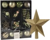 Christmas Decoration Kerstballen en ornamenten - incl. ster piek - groen/goud - kunststof