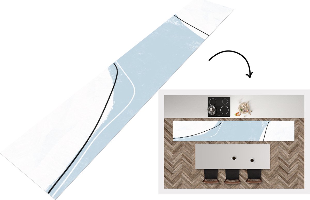 KitchenYeah Keukenloper - Loper keuken - Blauw - Minimalisme - Abstract - Keukenloper vinyl, foto 7