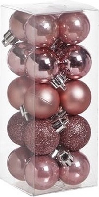 Boules de Noël 34x pcs - 3 cm - rose et blanc - plastique