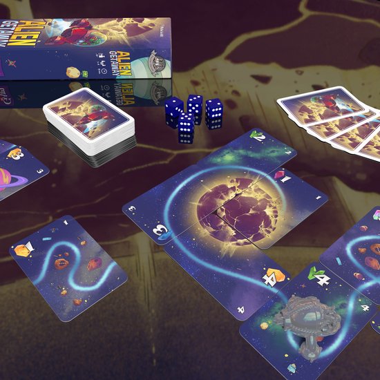 Thumbnail van een extra afbeelding van het spel Alien Getaway - Kaartspel voor 1-4 spelers - Met tinnen speelfiguur