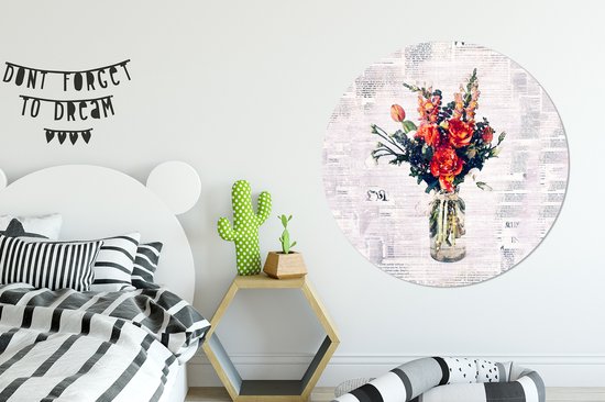WallCircle - Wall Circle - Wall Circle Indoor - Vase - Fleurs - Journal - 150x150 cm - Décoration murale - Peintures Ronds