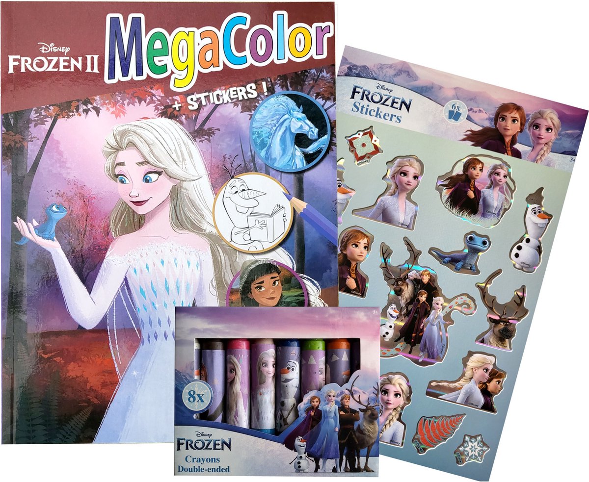 Disney Frozen - Kleurboek - prinsessen - 130 kleurplaten - met 8 waskrijtjes - 25 stickers - Stickerboekje met 6 vellen - Megacolor - knutselen - cadeau - kerst - kado