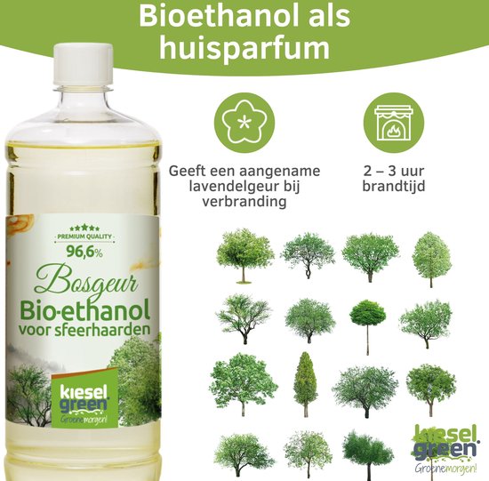 KieselGreen 12 Liter Bio-Ethanol Aromamix (Bos, Rozen, Lavendel, Vanille) - Bioethanol 96.6%, Veilig voor Sfeerhaarden en Tafelhaarden, Milieuvriendelijk - Premium Kwaliteit Ethanol voor Binnen en Buiten