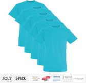 5 Pack Sol's Heren T-Shirt 100% biologisch katoen Ronde hals Lichtblauw Maat S