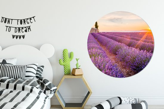 WallCircle - Cercle Mural - Cercle Mural - Lavande - Coucher de Soleil - Fleurs - Violet - Aluminium - Dibond - 140x140 cm - Intérieur et Extérieur