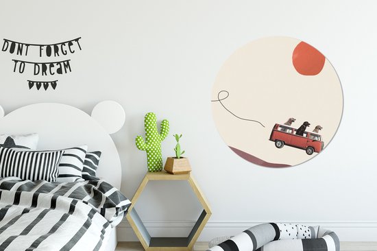 Muurcirkel - Wandcirkel - Abstract - Hond - Bus - Dieren - Zon - Wanddecoratie rond - ⌀ 90 cm - Schilderij rond - Muurdecoratie - Slaapkamer