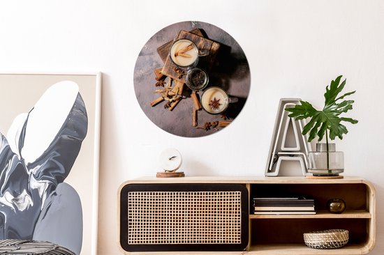 WallCircle - Wall Circle - Wall Circle - Thé Vrac - Lait - Cannelle - Aluminium - Dibond - 60x60 cm - Intérieur et Extérieur