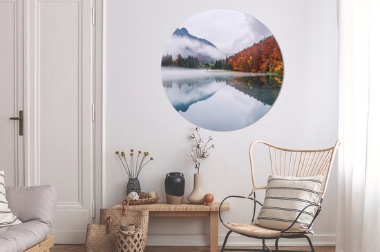 WallCircle - Cercle mural - Cercle mural intérieur - Automne - Brouillard - Water - Paysage - 120x120 cm - Décoration murale - Peintures ronds XXL
