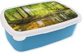 Broodtrommel Blauw - Lunchbox - Brooddoos - Bos - Landschap - Water - Bomen - Zon - Groen - Natuur - 18x12x6 cm - Kinderen - Jongen