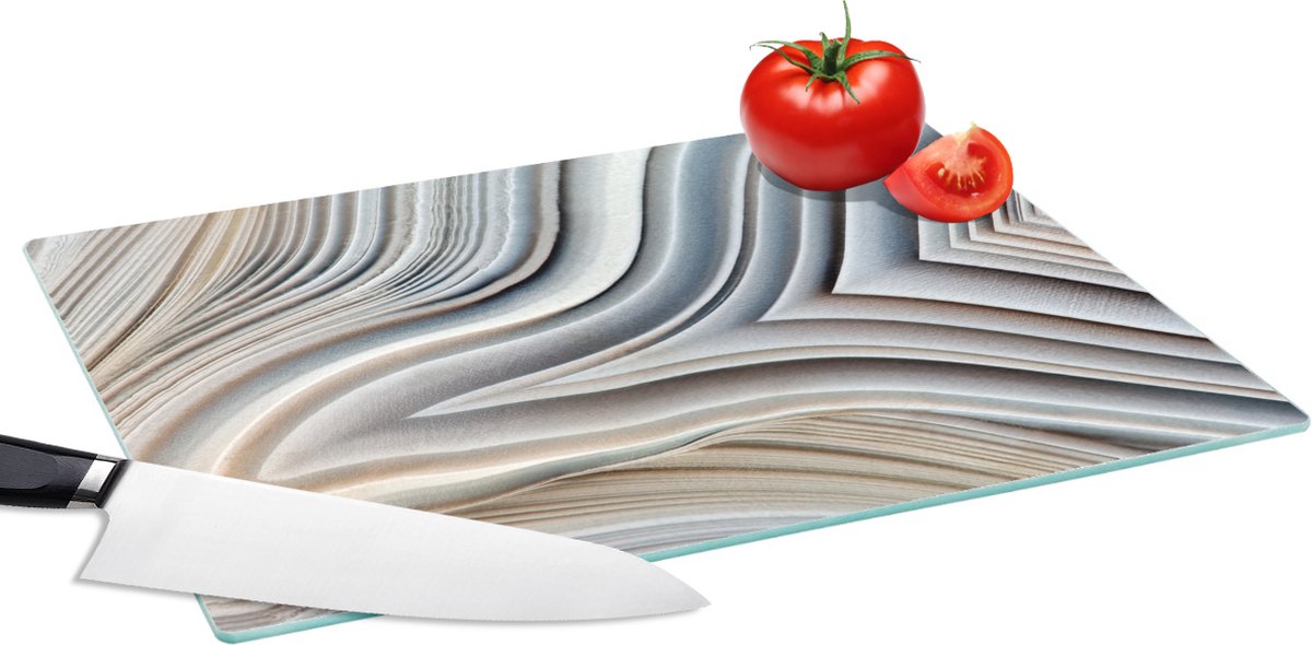 Glazen Snijplank - 39x28 - Marmerlook - Steen - Lijnen - Luxe - Marmer - Snijplanken Glas