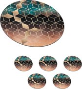 Onderzetters voor glazen - Rond - Abstract - Kubus - Goud - Patronen - Luxe - 10x10 cm - Glasonderzetters - 6 stuks