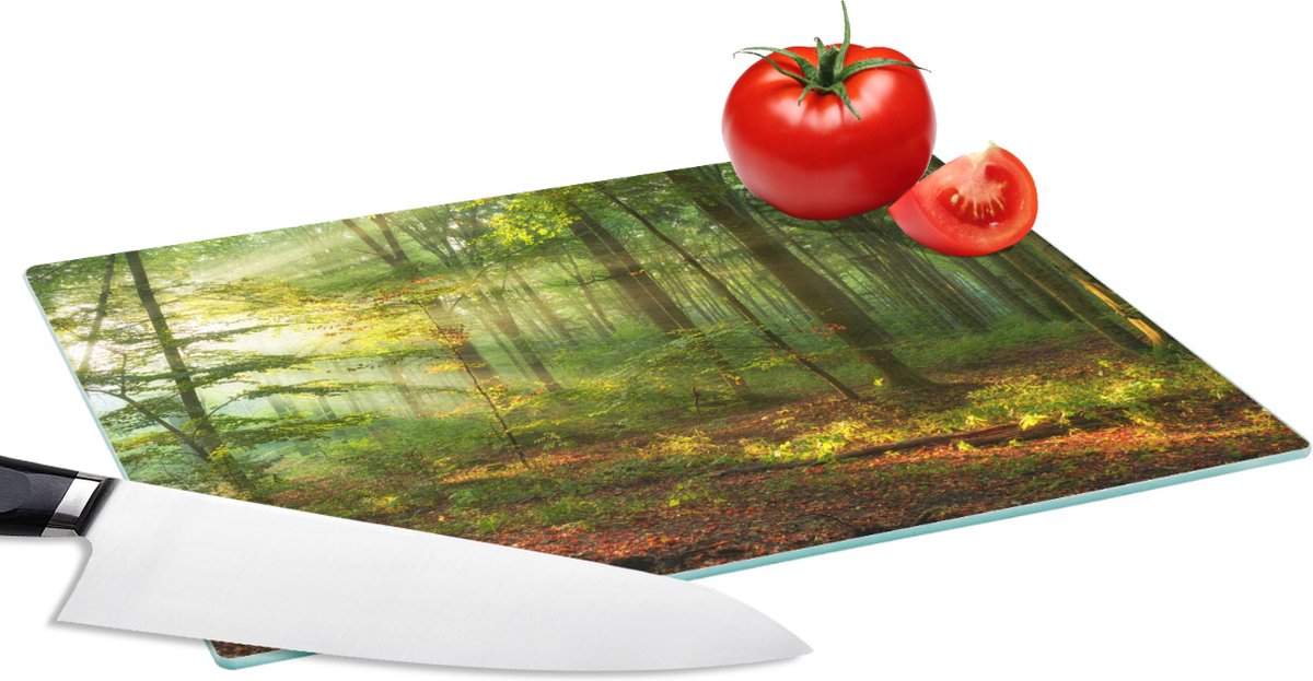 Glazen Snijplank - 28x20 - Zon - Bos - Bomen - Natuur - Herfst - Snijplanken Glas