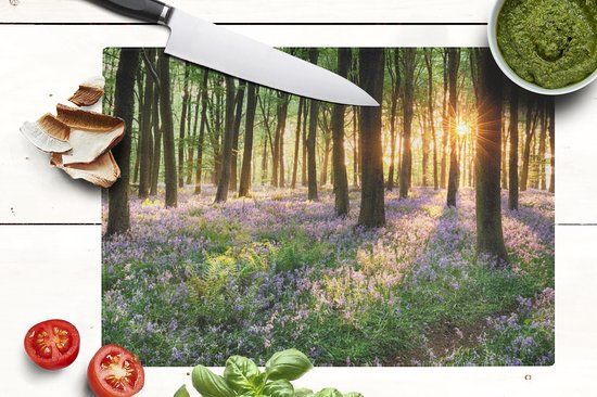 Planche à découper en Verres - 39x28 - Forêt - Fleurs - Lavande - Soleil - Violet - Nature - Planches à découper en Glas