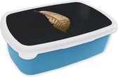 Broodtrommel Blauw - Lunchbox - Brooddoos - Bladeren - Luxe - Goud - Zwart - Natuur - 18x12x6 cm - Kinderen - Jongen