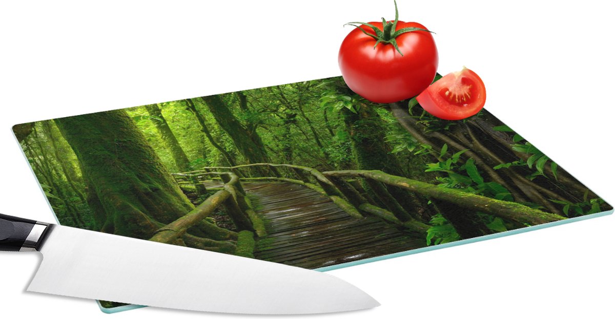 Glazen Snijplank - 28x20 - Jungle - Brug - Mos - Natuur - Tropisch - Snijplanken Glas