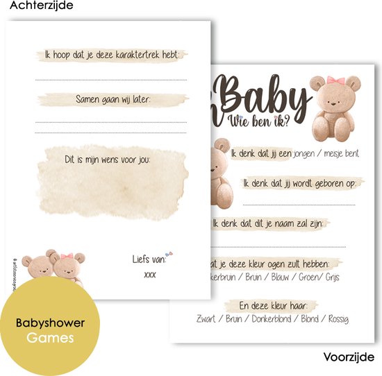 Cartes à remplir Babyshower - Cartes de prédiction - Jeux Babyshower -  Gender Reveal - | bol