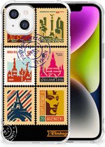 Telefoonhoesje Geschikt voor iPhone 14 Leuk TPU Backcase met transparante rand Postzegels