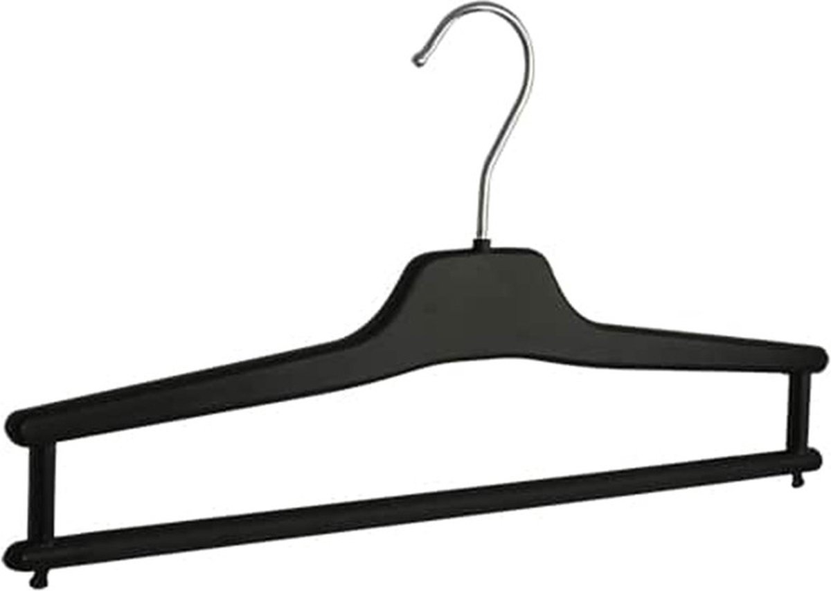 De Kledinghanger Gigant - 10 x Broekhanger / pantalonhanger kunststof zwart met broeklat, 35 cm