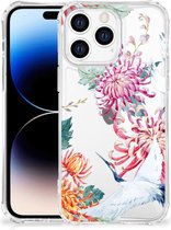 GSM Hoesje Geschikt voor Apple iPhone 14 Pro Max Telefoonhoesje Valbescherming met transparante rand Bird Flowers
