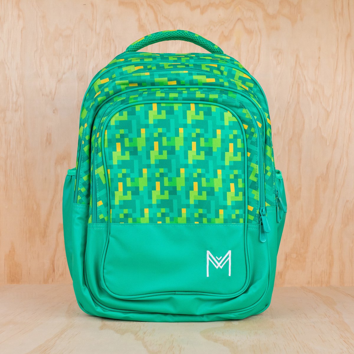 MontiiCo Rugzak Pixels - schooltas jongens en meisje - Machinewasbaar en waterbestendig - 3 vakken - 39 liter - groen