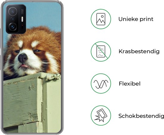 Coque Xiaomi 11T Pro - Panda - Bois - Rouge - Coque de téléphone en Siliconen