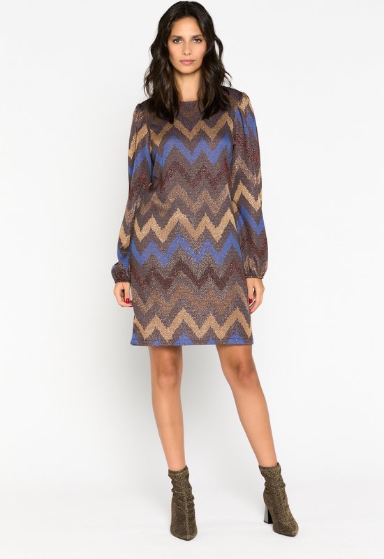 Lola Liza Jurk met zigzagpatroon - Blue - Maat S 