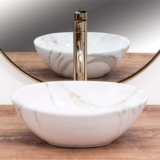 REA Sofia Mini Vasque à poser - Vasque - 35 x 26 x 12,5 cm - Wit Brillant - Look Marbre