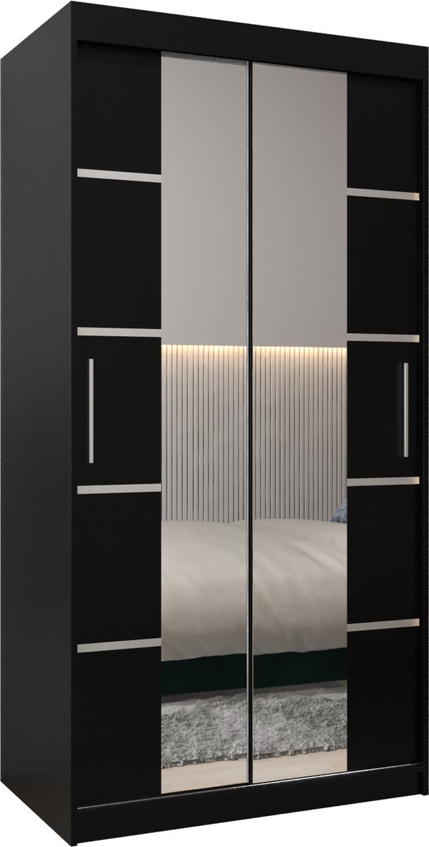 AJE Meubles B.V. InspireMe - Kledingkast met 2 schuifdeuren, Modern-stijl, Kledingkast met planken (BxHxD): 100x200x62 - VENTILA IV 100 Zwart Mat met 2 lades
