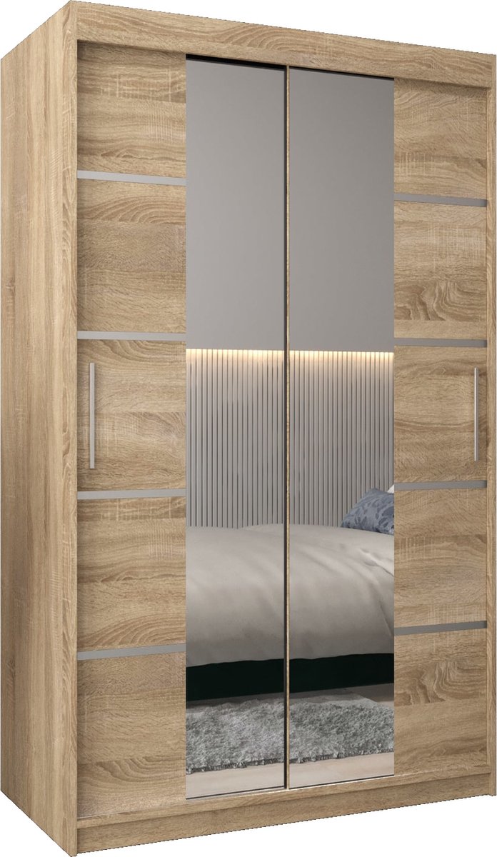 AJE Meubles B.V. InspireMe - Kledingkast met 2 schuifdeuren, Modern-stijl, Kledingkast met planken (BxHxD): 120x200x62 - VENTILA IV 120 Sonoma Eik met 2 lades