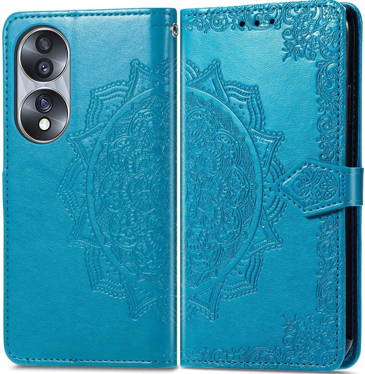 Mobigear Telefoonhoesje geschikt voor HONOR 70 Hoesje | Mobigear Mandala Bookcase Portemonnee | Pasjeshouder voor 3 Pasjes | Telefoonhoesje voor Pinpas / OV Kaart / Rijbewijs - Blauw