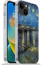 Geschikt voorApple Iphone 14 Plus - Soft case hoesje - Sterrennacht boven de Rhône - Van Gogh - Kunst - Siliconen Telefoonhoesje