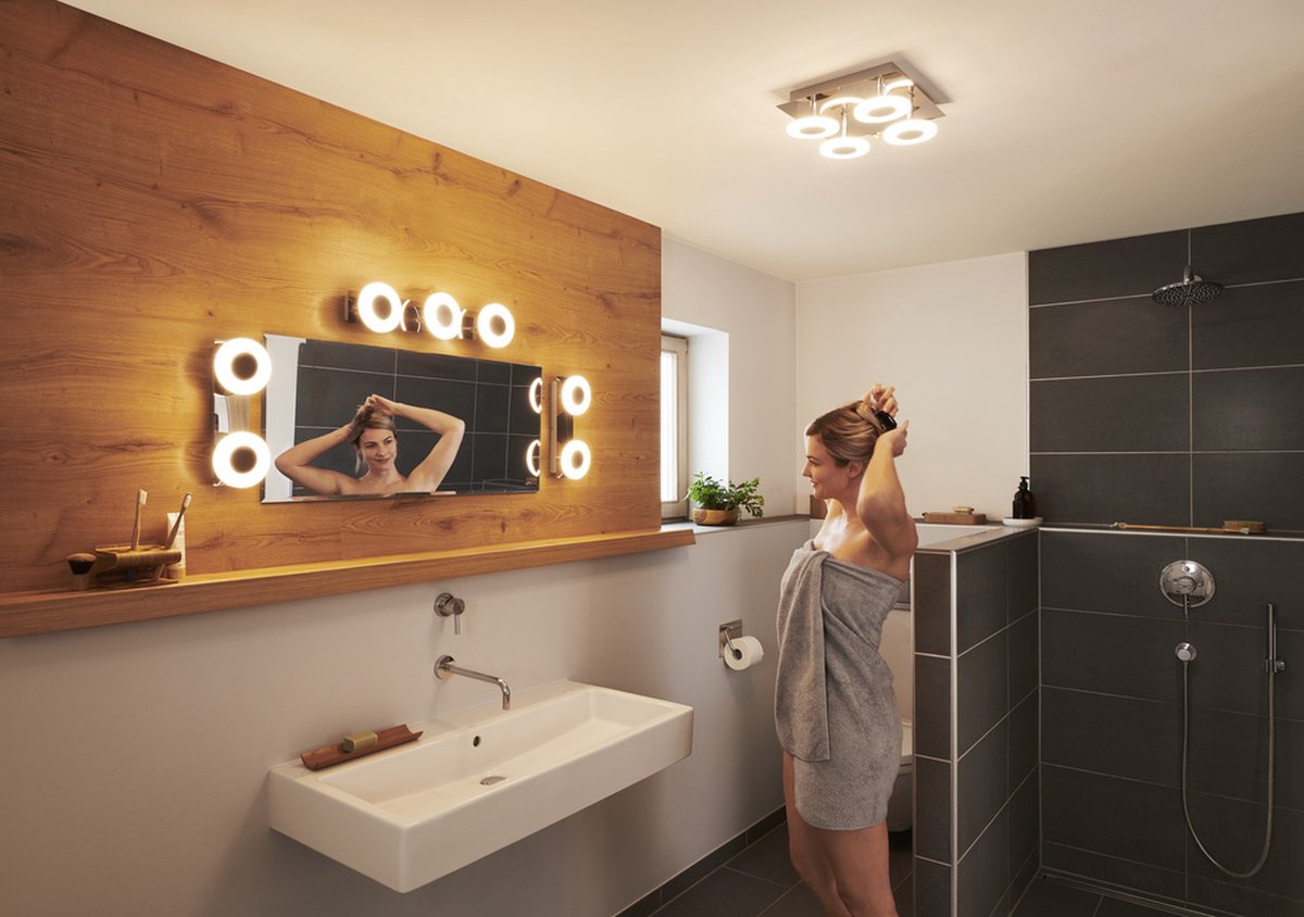 Ledvance Armatuur: Voor Plafond, BATHROOM DECORATIVE CEILING AND WALL With Wifi Technology 18 W 220240 V Stralingshoek 110 Tunable White 30006500 K Body Materiaal Steel Ip44