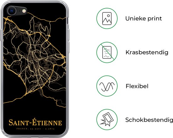 Coque iPhone SE 2020 - Saint-Étienne - Carte - Or - Coque de téléphone en Siliconen