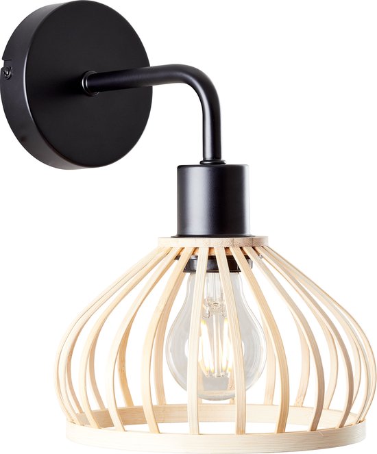 Brilliant Norah wandlamp zwart/naturel, metaal/bamboe, 1x A60, E27, 40 W