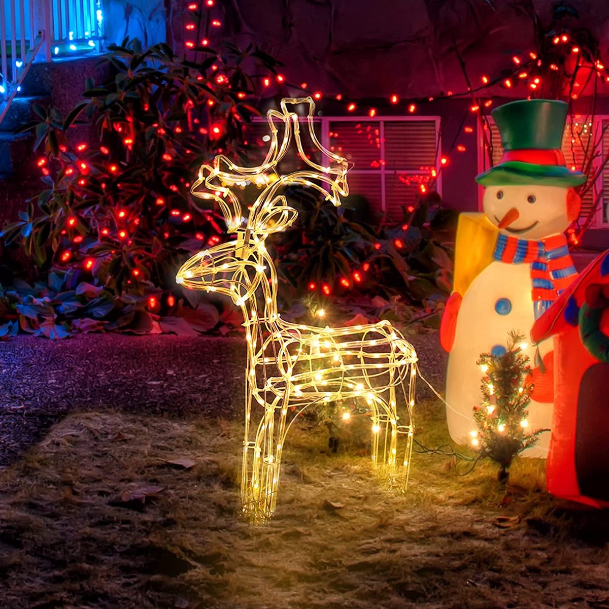Selwo 60 cm rendier kerstdecoratie hert verlicht, led-lichtslang eland kerstdecoratie buiten [Energieklasse A+++]