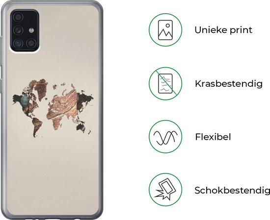 Coque Samsung Galaxy A52 5G - Wereldkaart - Bois - Marron - Siliconen