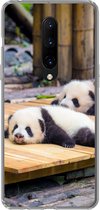 Geschikt voor OnePlus 7 Pro hoesje - Panda's - Vloer - Hout - Siliconen Telefoonhoesje