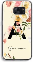 Gepersonaliseerd - Case Company® - Hoesje geschikt voor Samsung Galaxy S7 hoesje - Flirty Flowers Monogram - Soft Cover Telefoonhoesje - Bescherming aan alle Kanten en Schermrand