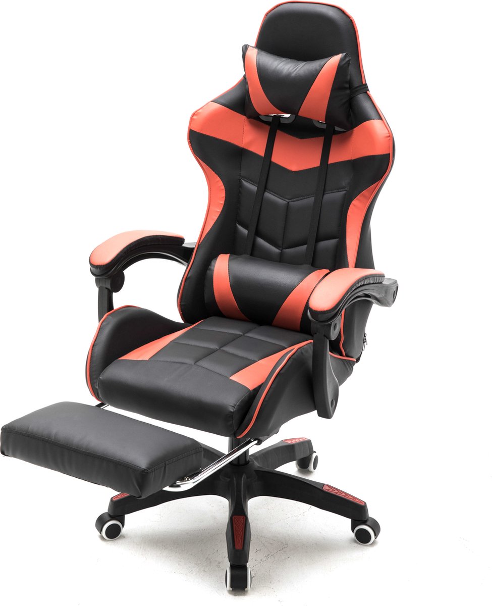 VDD Gaming Stoel Ergonomisch Rood/Zwart met Voetsteun - afbeelding 2
