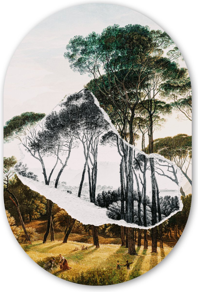 Muurovaal 80x120 cm - Ovale wanddecoratie Italiaans landschap parasoldennen - Kunst - Hend