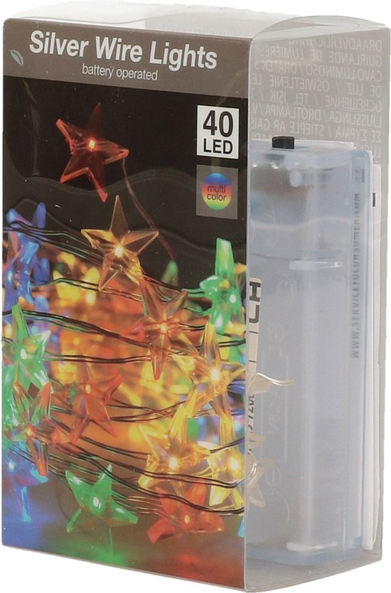 Draadverlichting sterren 2x st - gekleurd 40 led - 200 cm - batterij