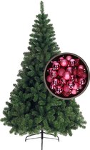 Bellatio Decorations kerstboom H240 cm - met kerstballen fuchsia roze