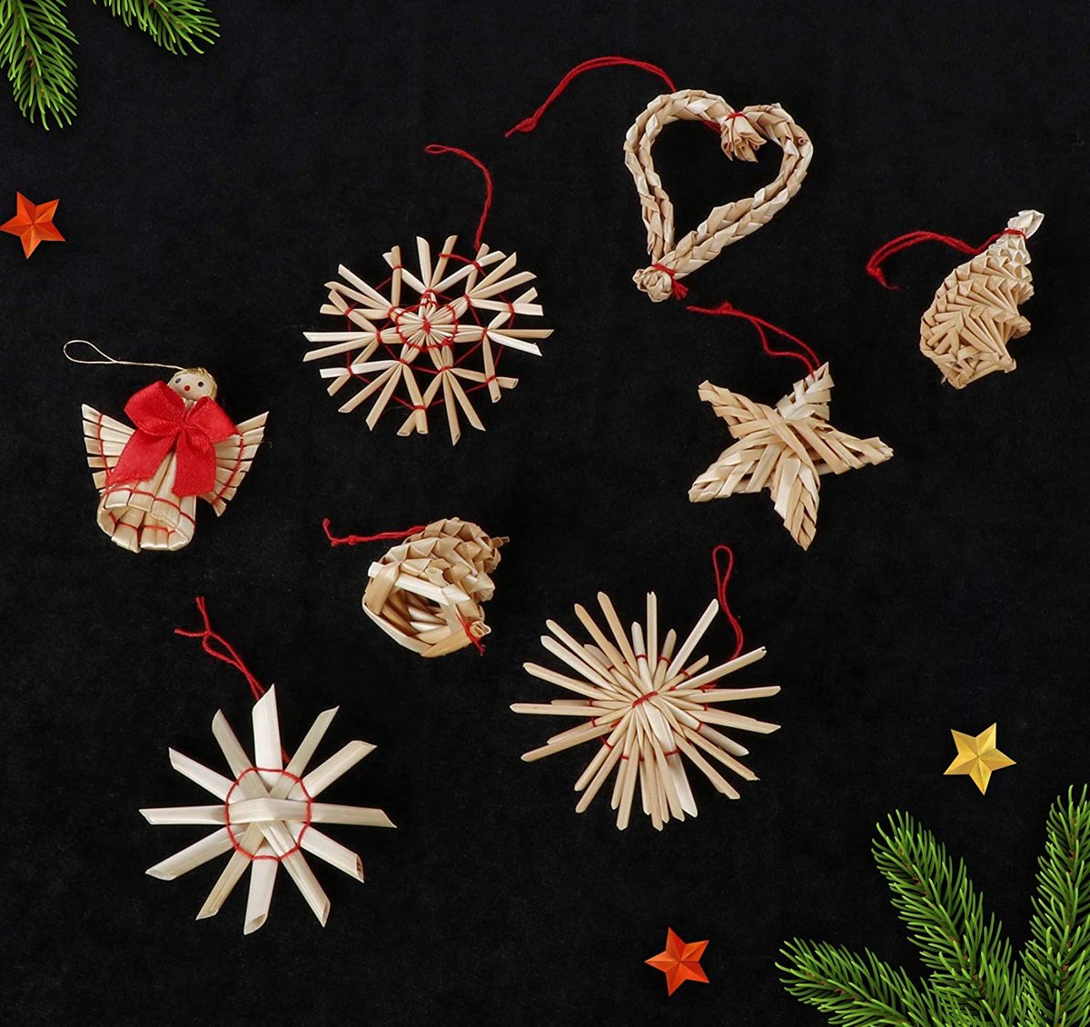 Décorations De Noël En Bois - Lot De 36 Pièces - 12 Motifs Rouges Et Blancs - Pour Sapin Et Emballages