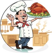 Une illustration d'un cuisinier avec un morceau de viande Cercle mural aluminium ⌀ 60 cm - impression photo sur cercle mural / cercle vivant / cercle jardin (décoration murale)