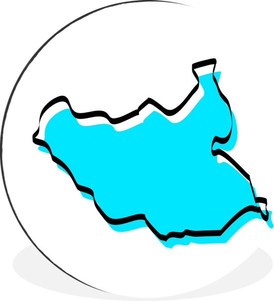 WallCircle - Wandcirkel - Muurcirkel - Een illustratie van Zuid-Soedan in het blauw met een zwarte rand - Aluminium - Dibond - ⌀ 30 cm - Binnen en Buiten
