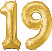 Versiering 19 Jaar Ballon Cijfer 19 Verjaardag Versiering Folie Helium Ballonnen Feest Versiering XL Formaat Goud - 86Cm