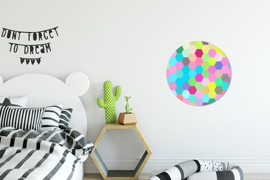 Cercle mural hexagones abstraits aluminium ⌀ 30 cm - impression photo sur cercle mural / cercle vivant / cercle de jardin (décoration murale)